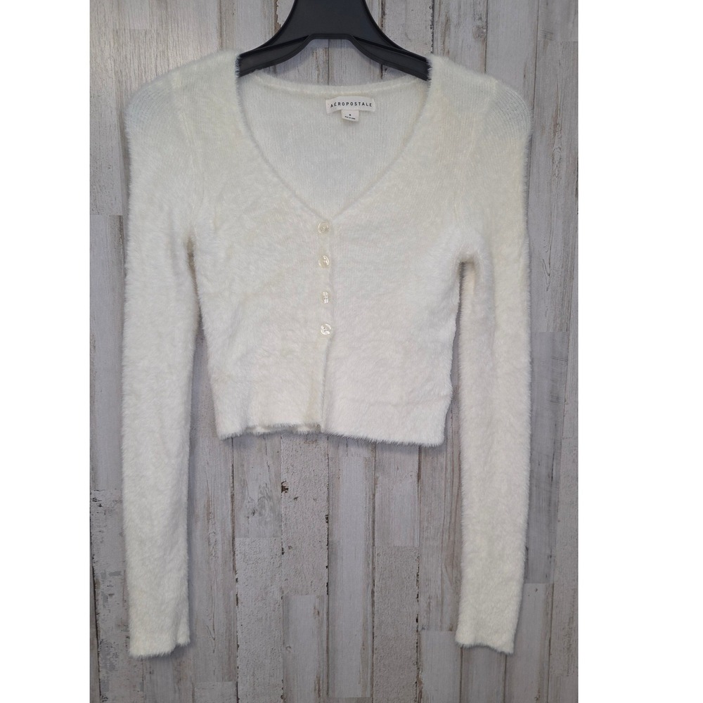 Aeropostale size S Button Up Cardigan Fuzzy Sweater Crop
